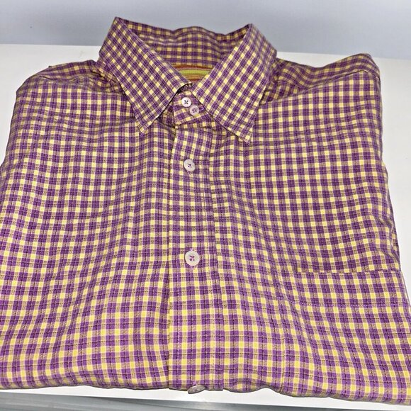 Bugatchi Uomo Other - Bugatchi Uomo Long sleeve Purple Yellow Checked Button Up Bright Stripes Large